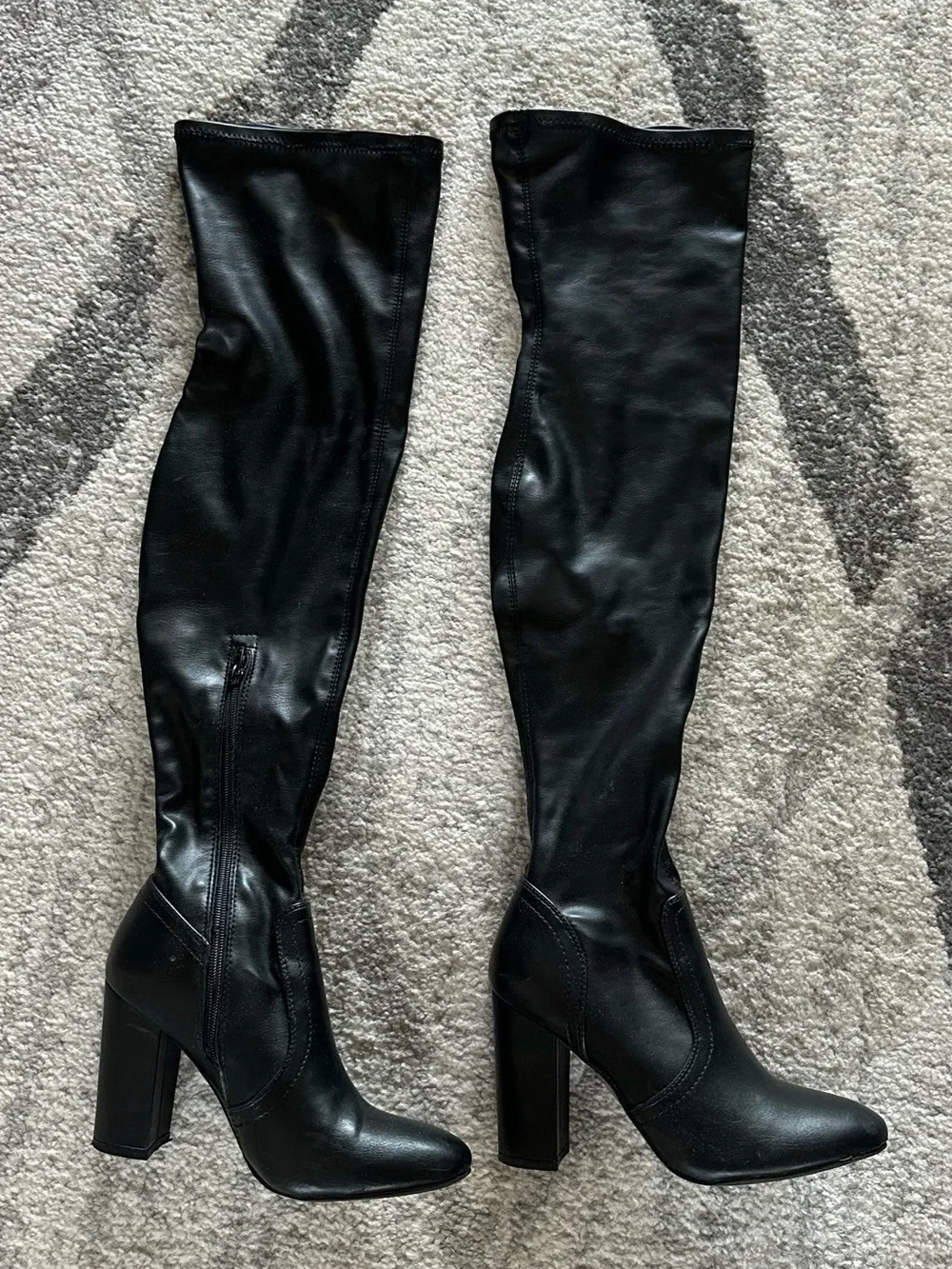 Black Over-the-Knee Block Heel Boots